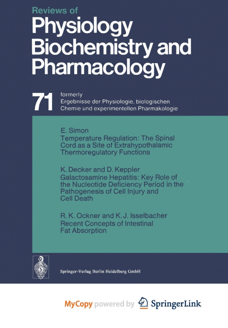Reviews of Physiology Biochemistry and Pharmacology