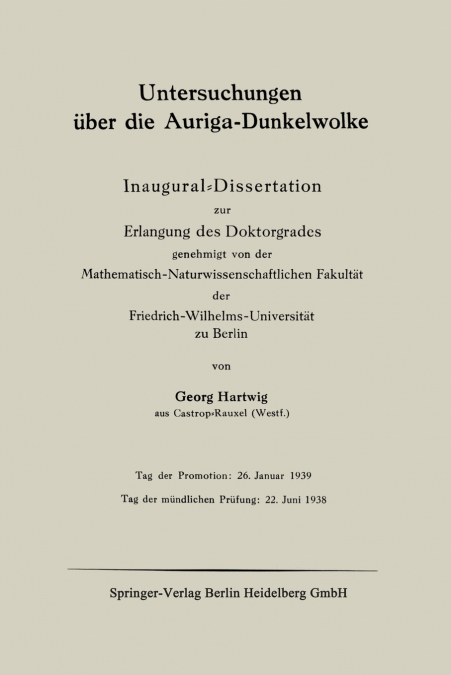 Untersuchungen Uber Die Auriga-Dunkelwolke