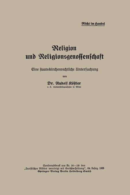 Religion Und Religionsgenossenschaft
