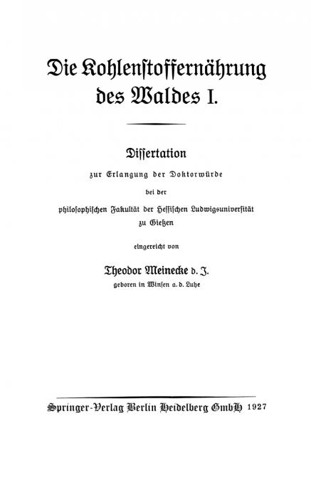 Die Kohlenstoffernahrung Des Waldes I