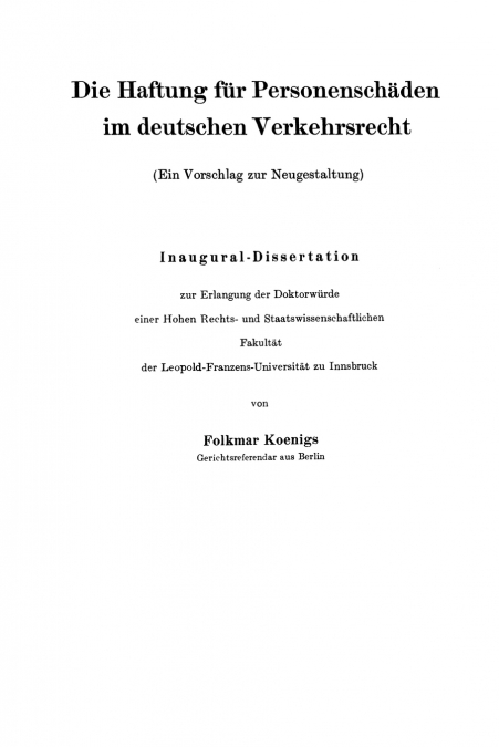 Die Haftung Fur Personenschaden Im Deutschen Verkehrsrecht