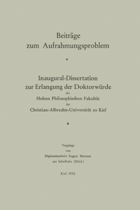 Beitrage Zum Aufrahmungsproblem