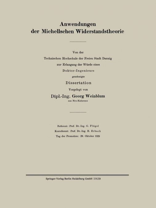 Anwendungen Der Michellschen Widerstandstheorie