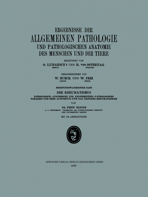 Ergebnisse Der Allgemeinen Pathologie Und Pathologischen Anatomie Des Menschen Und Der Tiere