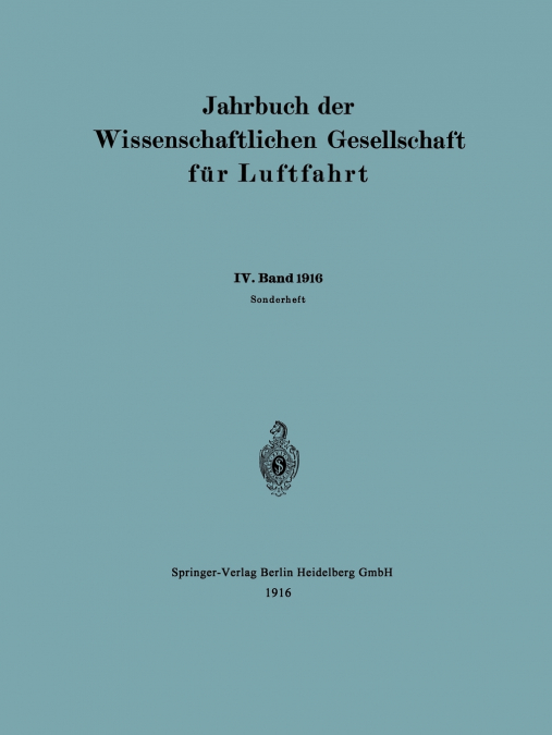 Jahrbuch Der Wissenschaftlichen Gesellschaft Fur Luftfahrt