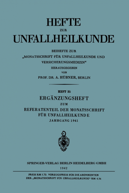 Erganzungsheft Zum Referatenteil Der Monatsschrift Fur Unfallheilkunde