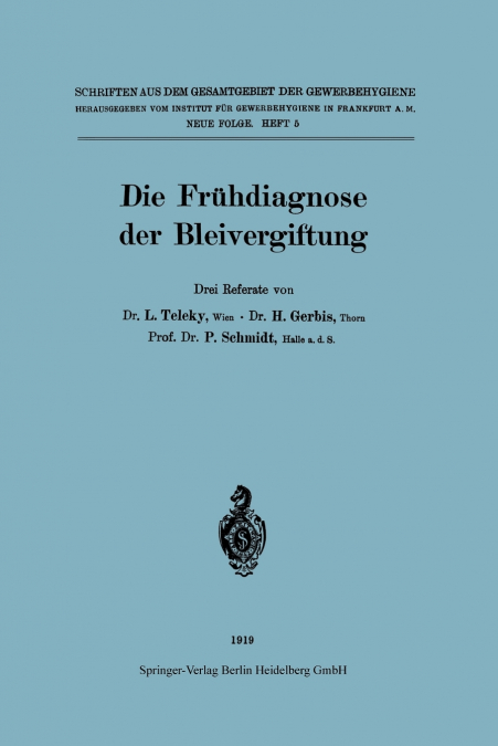 Die Fruhdiagnose Der Bleivergiftung