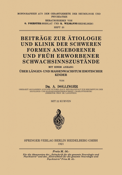 Beitrage Zur Atiologie Und Klinik Der Schweren Formen Angeborener Und Fruh Erworbener Schwachsinnszu Tande