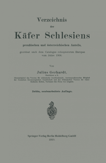 Verzeichnis Der Kafer Schlesiens