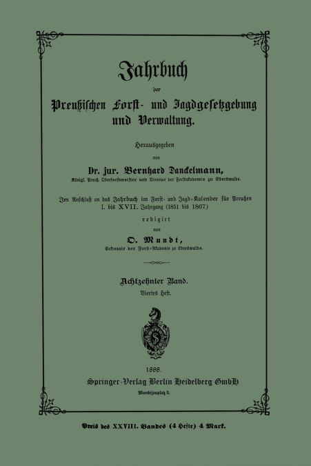 Jahrbuch Der Preussischen Forst- Und Jagdgesetzgebung Und Verwaltung