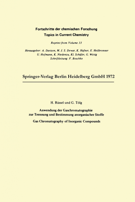 Anwendung Der Gaschromatographie Zur Trennung Und Bestimmung Anorganischer Stoffe