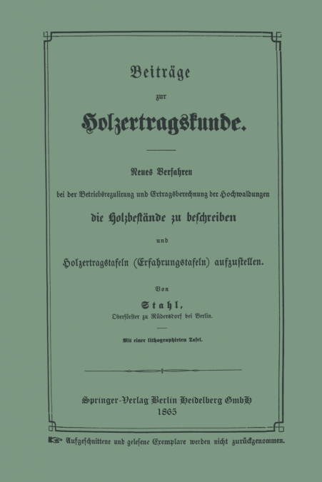 Beitrage Zur Holzertragskunde
