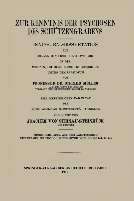 Zur Kenntnis Der Psychosen Des Schutzengrabens
