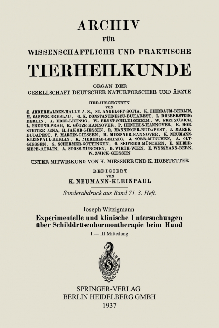Experimentelle Und Klinische Untersuchungen Uber Schilddrusenhormontherapie Beim Hund
