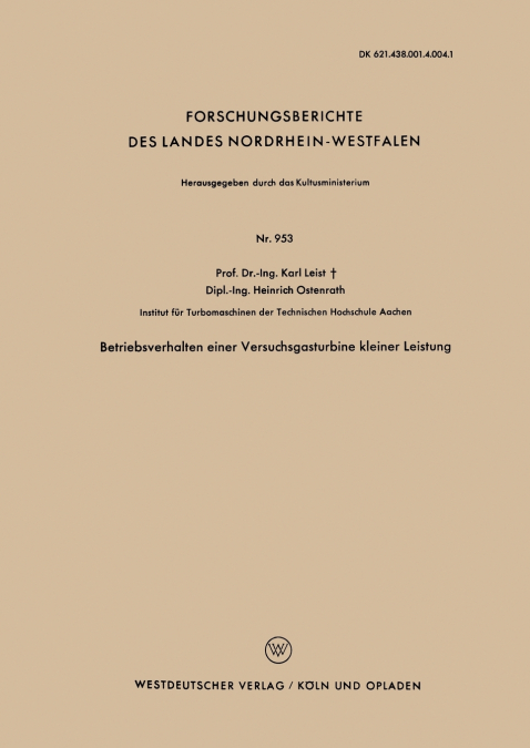 Betriebsverhalten Einer Versuchsgasturbine Kleiner Leistung