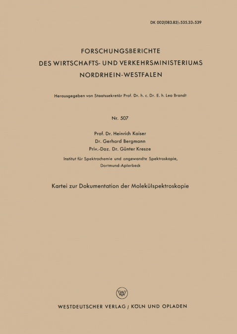 Kartei Zur Dokumentation Der Molekulspektroskopie