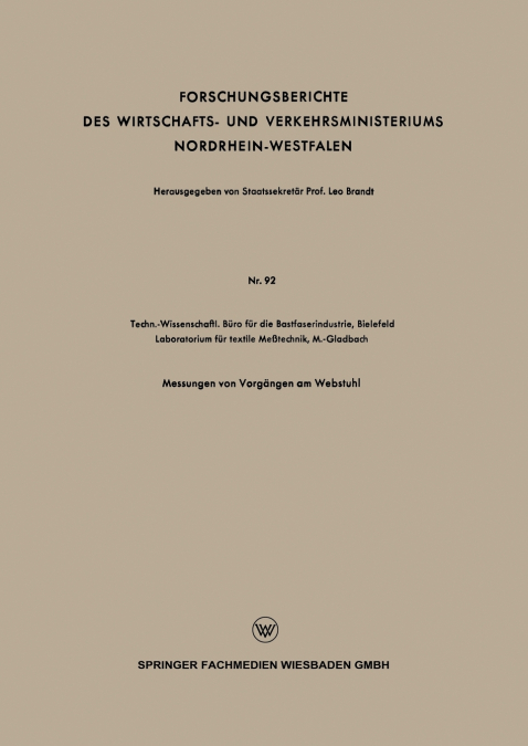 Forschungsberichte Des Wirtschafts- Und Verkehrsministeriums Nordrhein-Westfalen