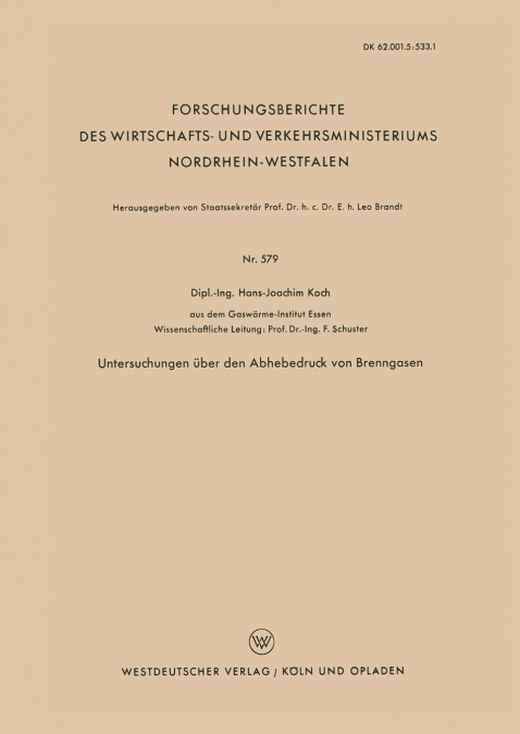 Untersuchungen Uber Den Abhebedruck Von Brenngasen