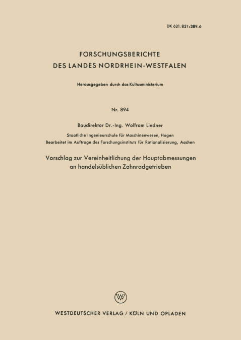 Vorschlag zur Vereinheitlichung der Hauptabmessungen an handelsüblichen Zahnradgetrieben