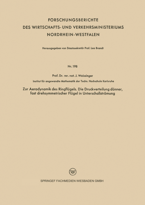 Zur Aerodynamik des Ringflügels. Die Druckverteilung dünner, fast drehsymmetrischer Flügel in Unterschallströmung