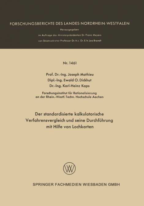 Der Standardisierte Kalkulatorische Verfahrensvergleich Und Seine Durchfuhrung Mit Hilfe Von Lochkarten