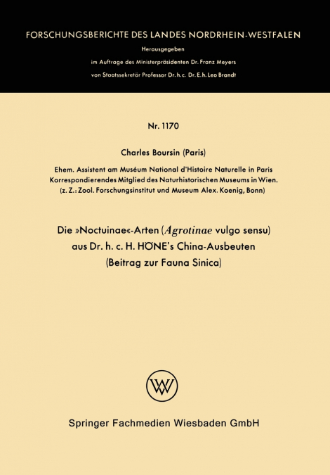Die Noctuinae-Arten (Agrotinae vulgo sensu) aus Dr. h.c. HÖNE’s China-Ausbeuten
