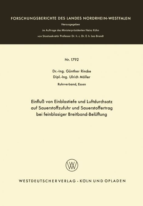 Einfluß von Einblastiefe und Luftdurchsatz auf Sauerstoffzufuhr und Sauerstoffertrag bei feinblasiger Breitband-Belüftung
