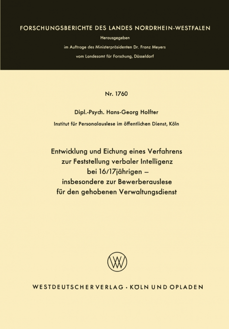 Entwicklung und Eichung eines Verfahrens zur Feststellung verbaler Intelligenz bei 16/17jährigen