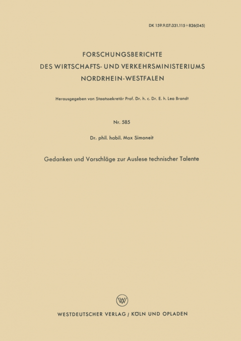 Gedanken Und Vorschlage Zur Auslese Technischer Talente