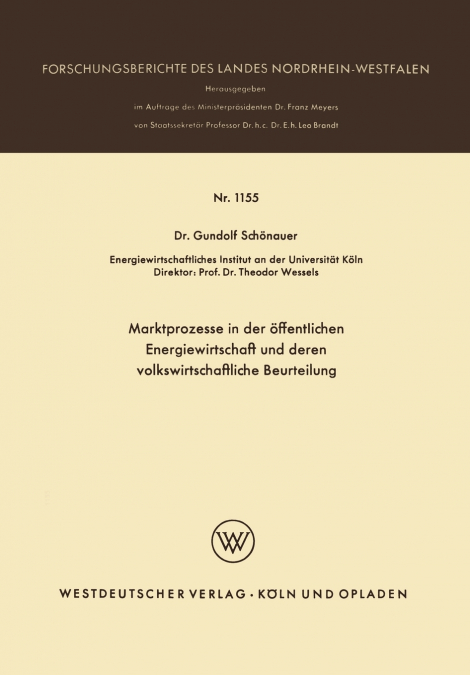 Marktprozesse in der öffentlichen Energiewirtschaft und deren volkswirtschaftliche Beurteilung