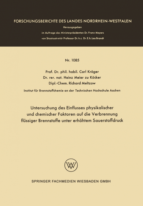 Untersuchung des Einflusses physikalischer und chemischer Faktoren auf die Verbrennung flüssiger Brennstoffe unter erhöhtem Sauerstoffdruck