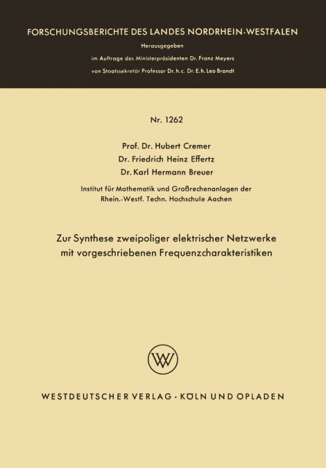 Zur Synthese Zweipoliger Elektrischer Netzwerke Mit Vorgeschriebenen Frequenzcharakteristiken