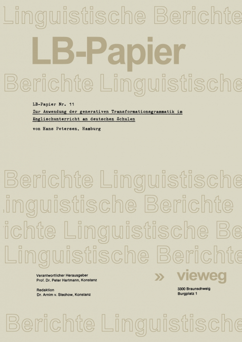 Zur Anwendung Der Generativen Transformationsgrammatik Im Englischunterricht an Deutschen Schulen
