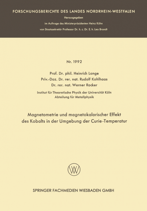 Magnetometrie Und Magnetokalorischer Effekt Des Kobalts in Der Umgebung Der Curie-Temperatur