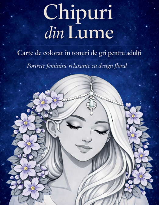 Chipuri din Lume - Carte de Colorat Grayscale pentru Adulți