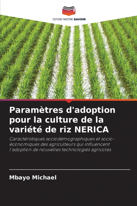 Paramètres d’adoption pour la culture de la variété de riz NERICA