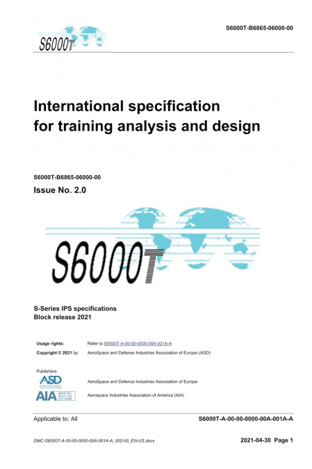 S6000T, International specification for training analysis and design, Issue 2.07