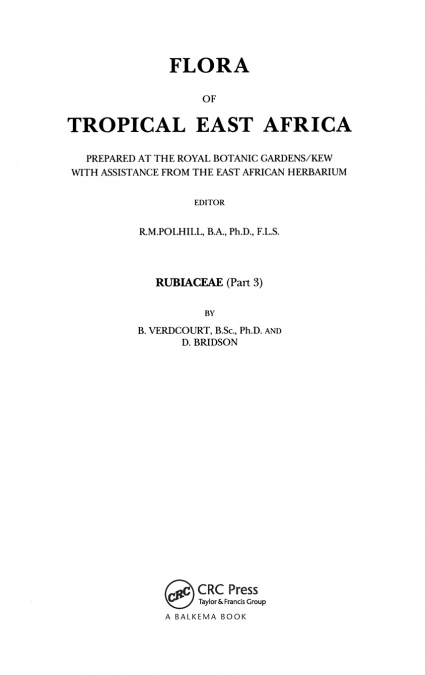 Flora of tropical East Africa - Rubiaceae Volume 3 (1991)
