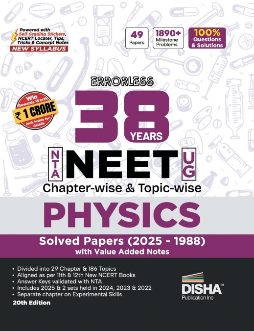 Disha Errorless 38 Years NTA NEET (UG) Chapter-wise & Topic-wise Physics PYQ (2025 - 1988) Book 20th Edition | Solved Papers | New NCERT Syllabus | Errorless Physics NEET 2026 | Value Added Notes