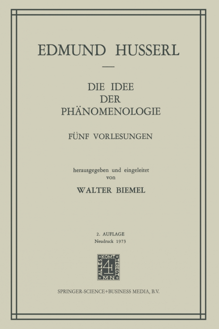 Die Idee Der Phanomenologie