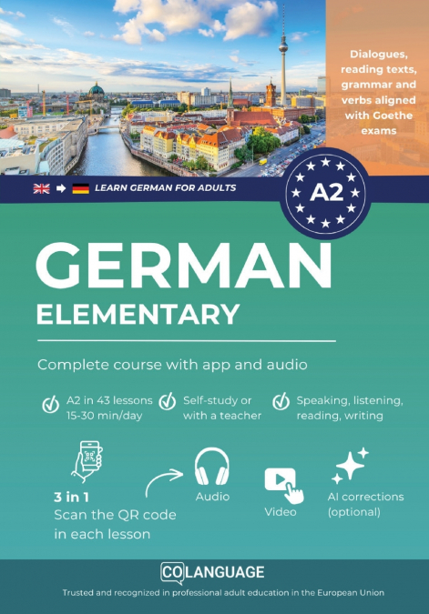 Learn German A2 elementary. Complete course with app and audio