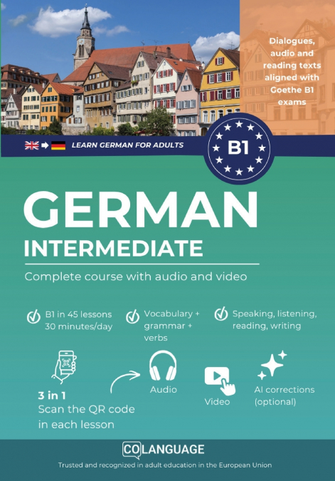 Learn German B1 intermediate. Complete course with audio and video