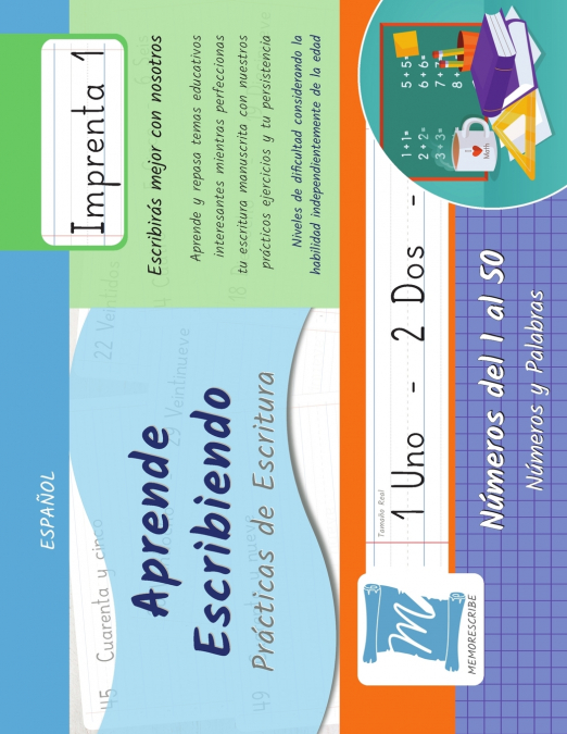 Practicas de Escritura - Números del 1 al 50 - Letra Imprenta, Nivel 1