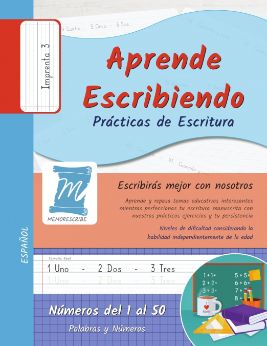 Practicas de Escritura - Números del 1 al 50 - Letra Imprenta, Nivel 3