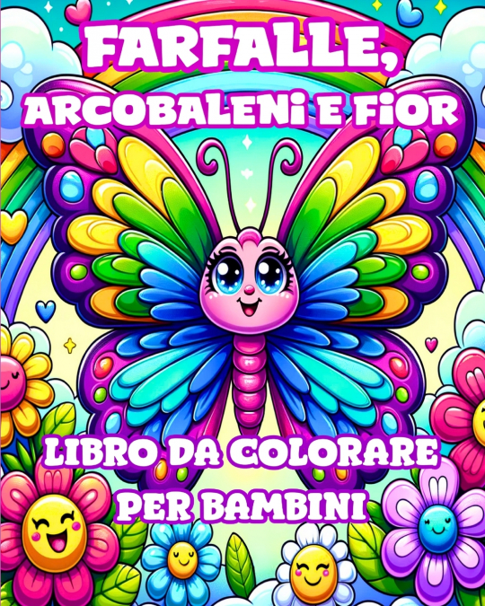 Libro da Colorare con Farfalle, Arcobaleni e Fiori per Bambini