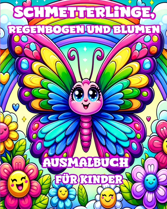 Schmetterlinge, Regenbogen und Blumen Ausmalbuch für Kinder